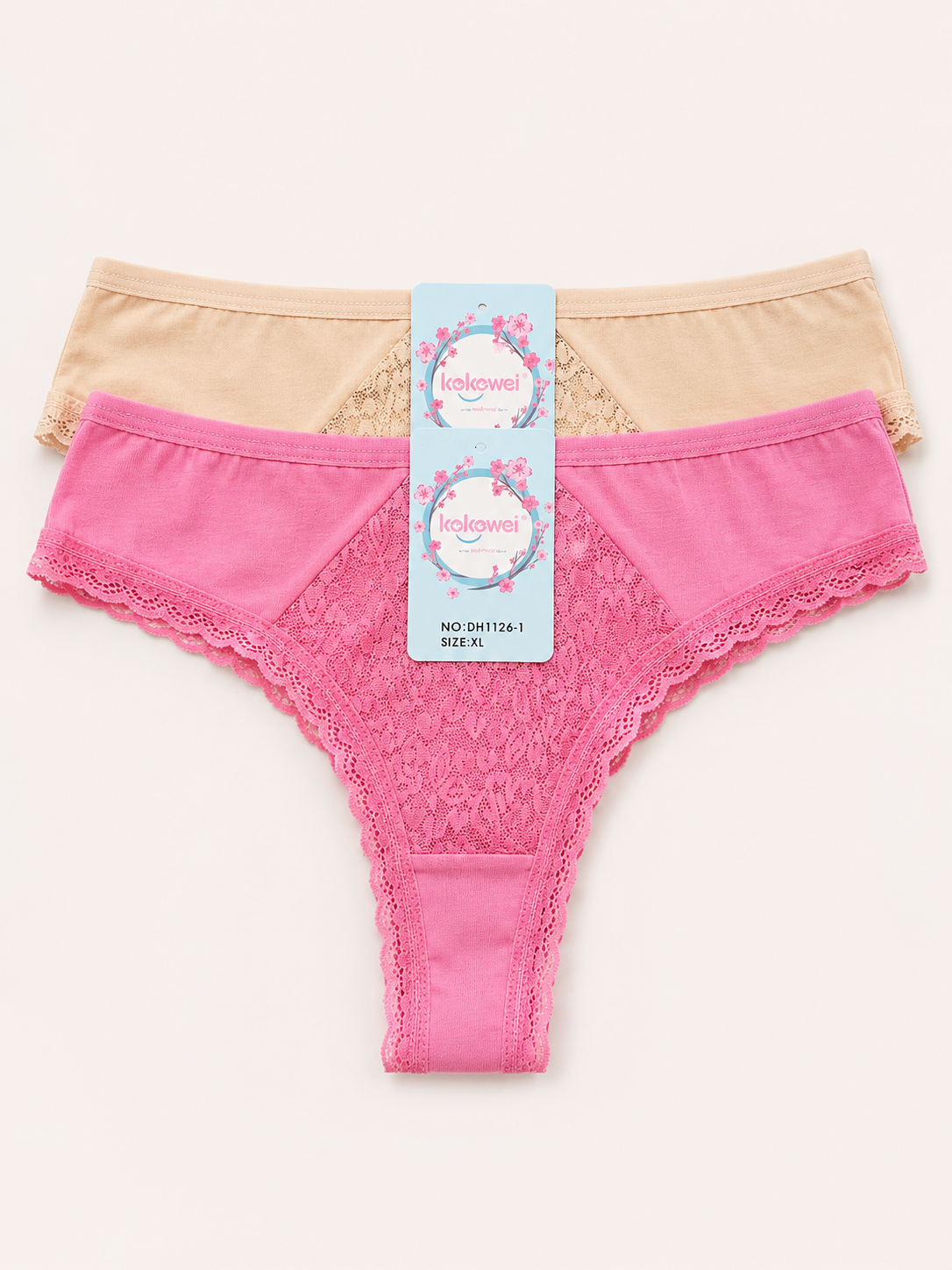 Women’s Floral Lace Trim Thong Panty 2PC
