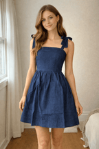 Cute Fit and Flare A-line Denim Mini Dress