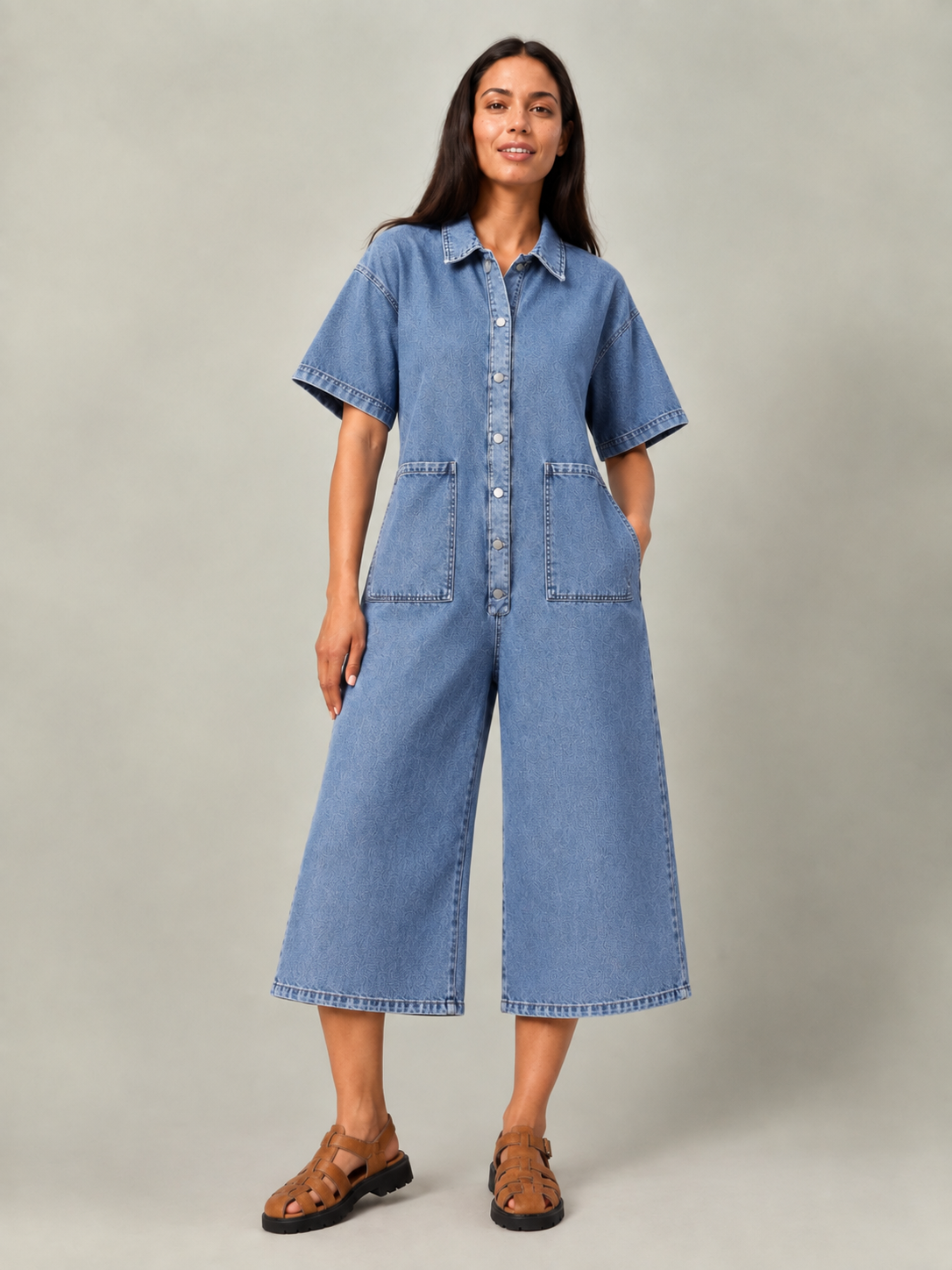 Relaxed Wide-Leg Denim Jumpsuit