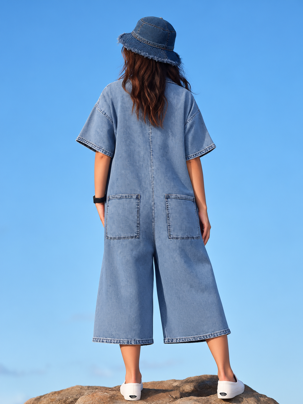 Relaxed Wide-Leg Denim Jumpsuit