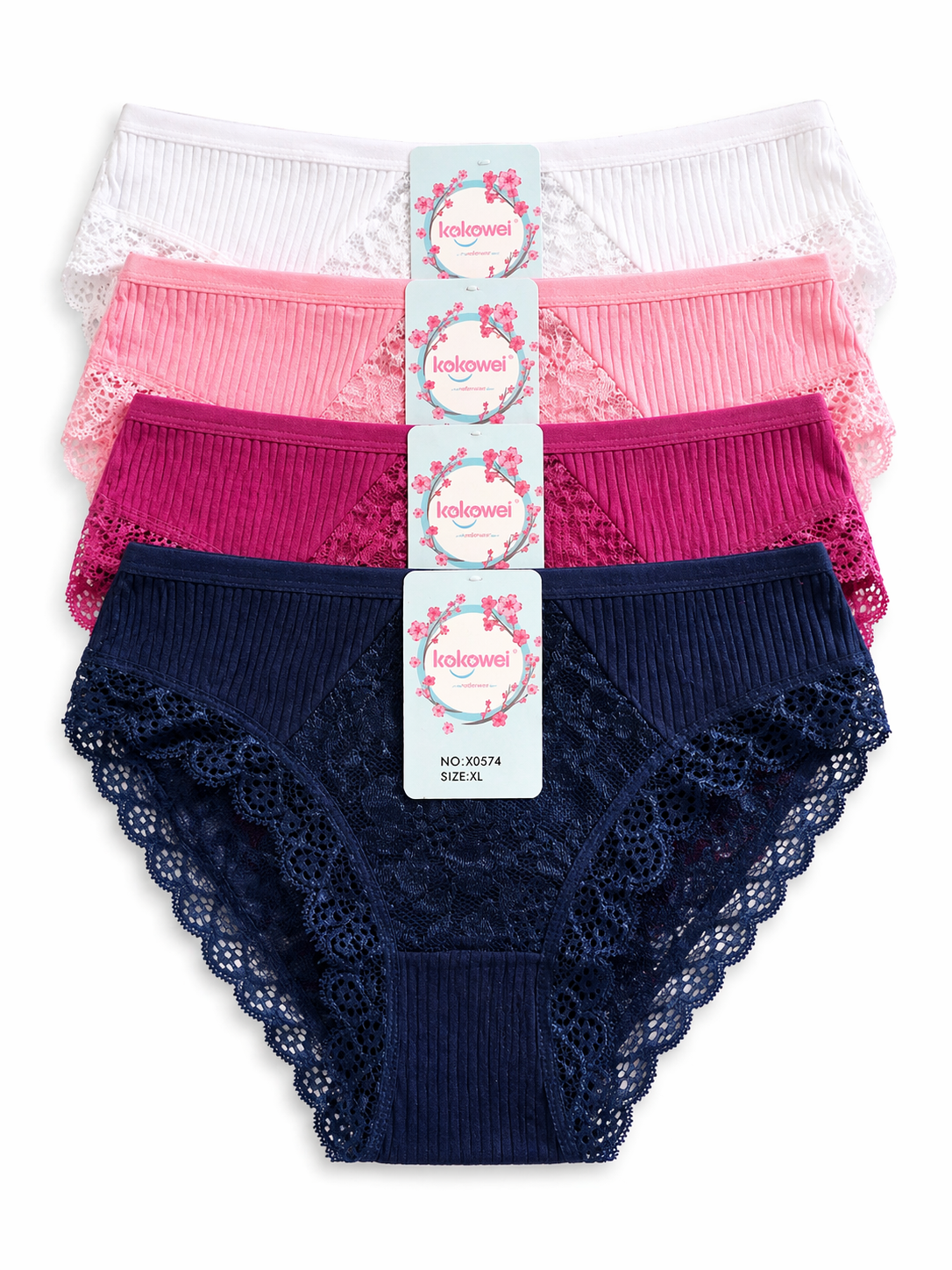 Ribbed Lace Brief Panty 2Pc
