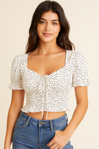 Polka Dot Smocked Puff Sleeve Top – Casual Chic Blouse