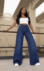 High Waisted Sparkly Wide Leg Jeans
