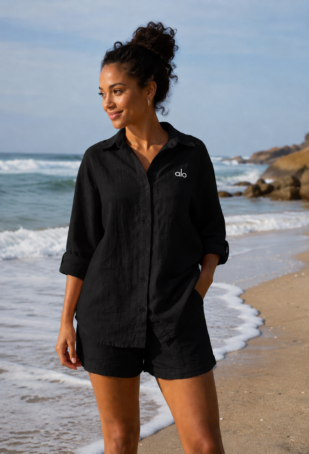 Casual Loose Fit Button-Up 2PC Shorts Set