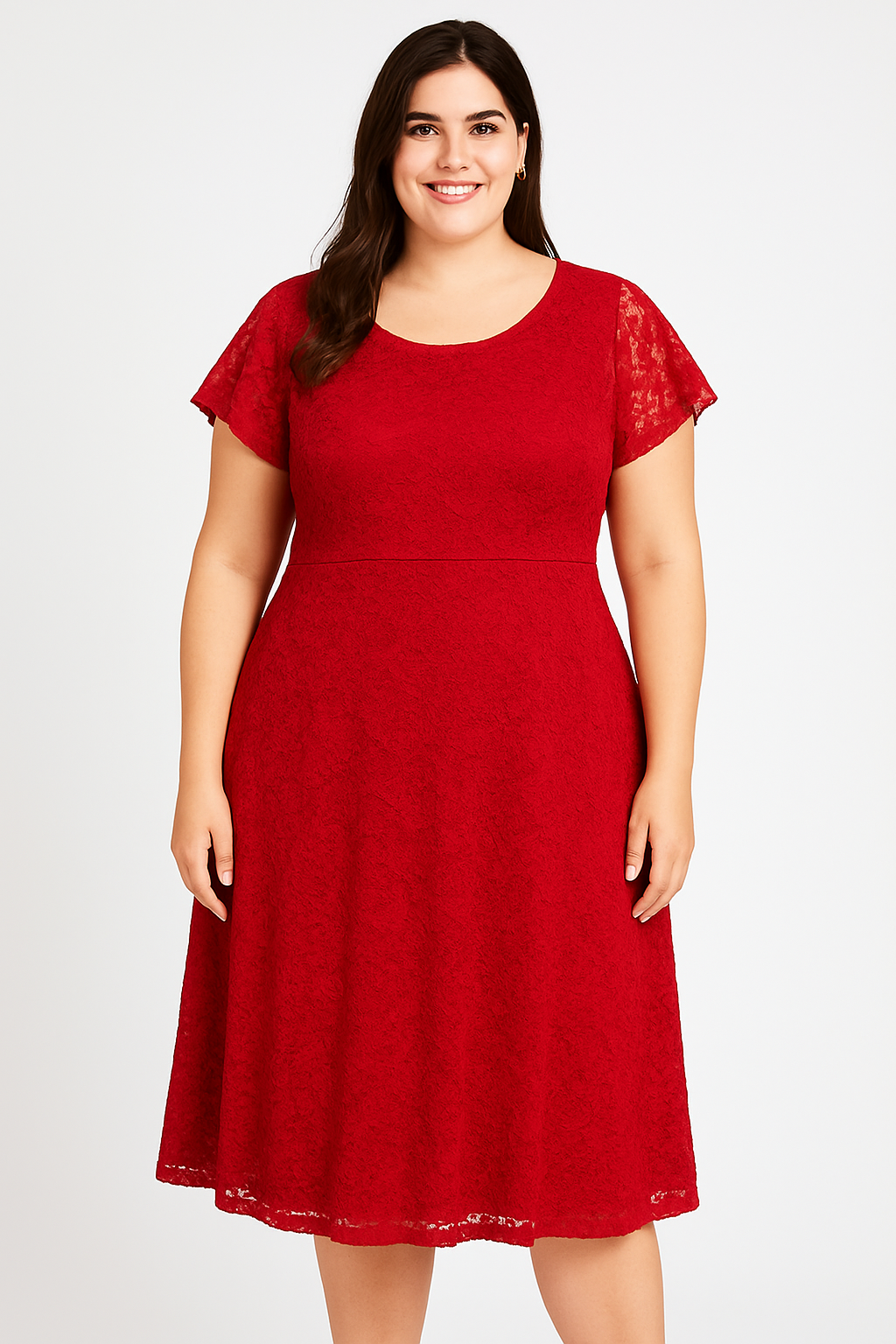 Lace Curve Midi Short Sleeve Dress