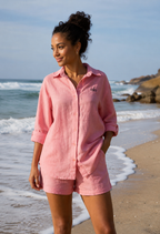 Casual Loose Fit Button-Up 2PC Shorts Set