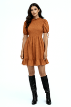 Mini puff sleeve drawstring dress