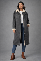 Women’s Long Sherpa-Lined Denim Coat