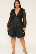 Plus Size Sparkle Mesh Long Sleeve Dress
