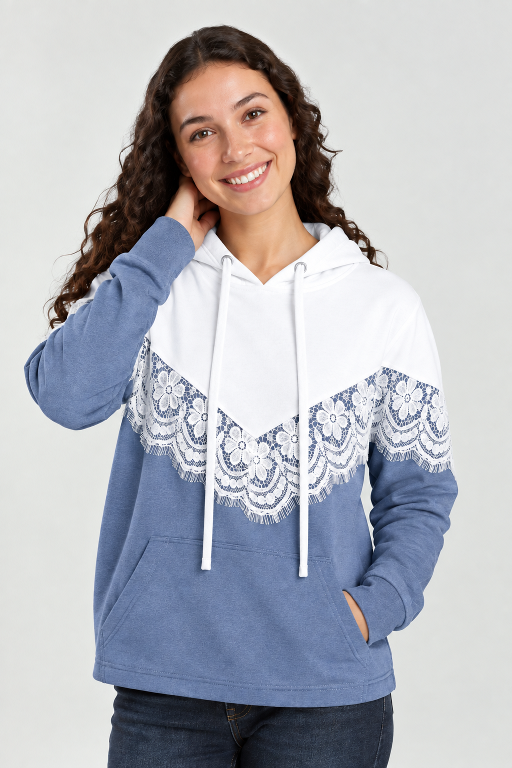 Lace Panel Pullover Hoodie