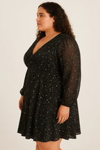 Plus Size Sparkle Mesh Long Sleeve Dress