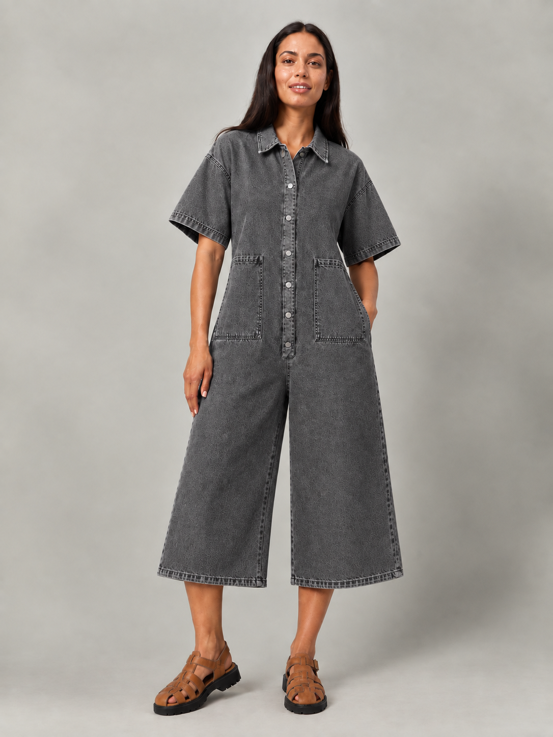 Relaxed Wide-Leg Denim Jumpsuit
