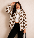 Cozy Heart Patterned Fleece Zip-Up Jacket