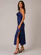 Elegant Satin Cowl Neck Midi Dress – Sleeveless Slip Evening Dress for Women