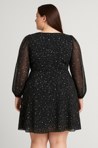 Plus Size Sparkle Mesh Long Sleeve Dress
