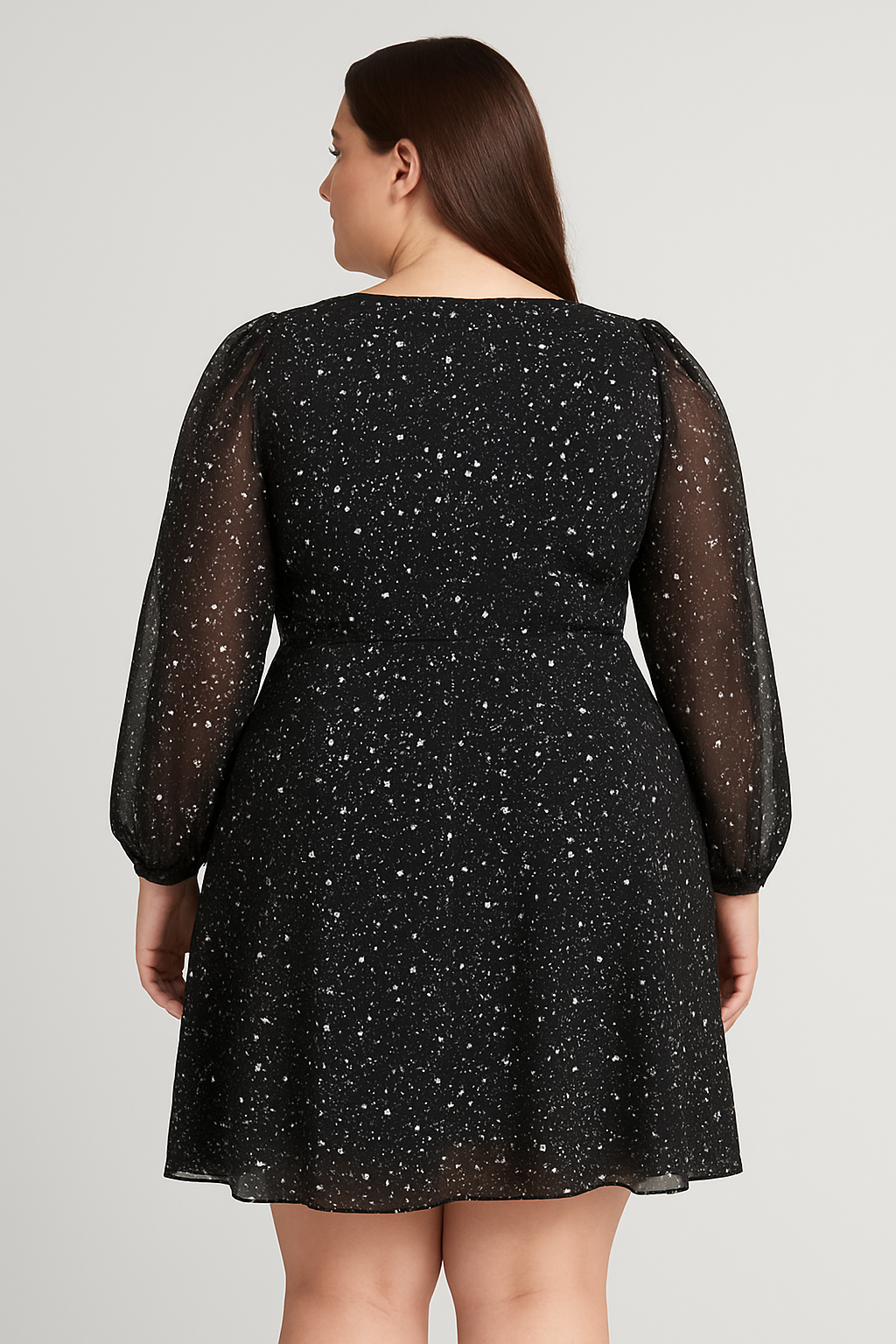 Plus Size Sparkle Mesh Long Sleeve Dress