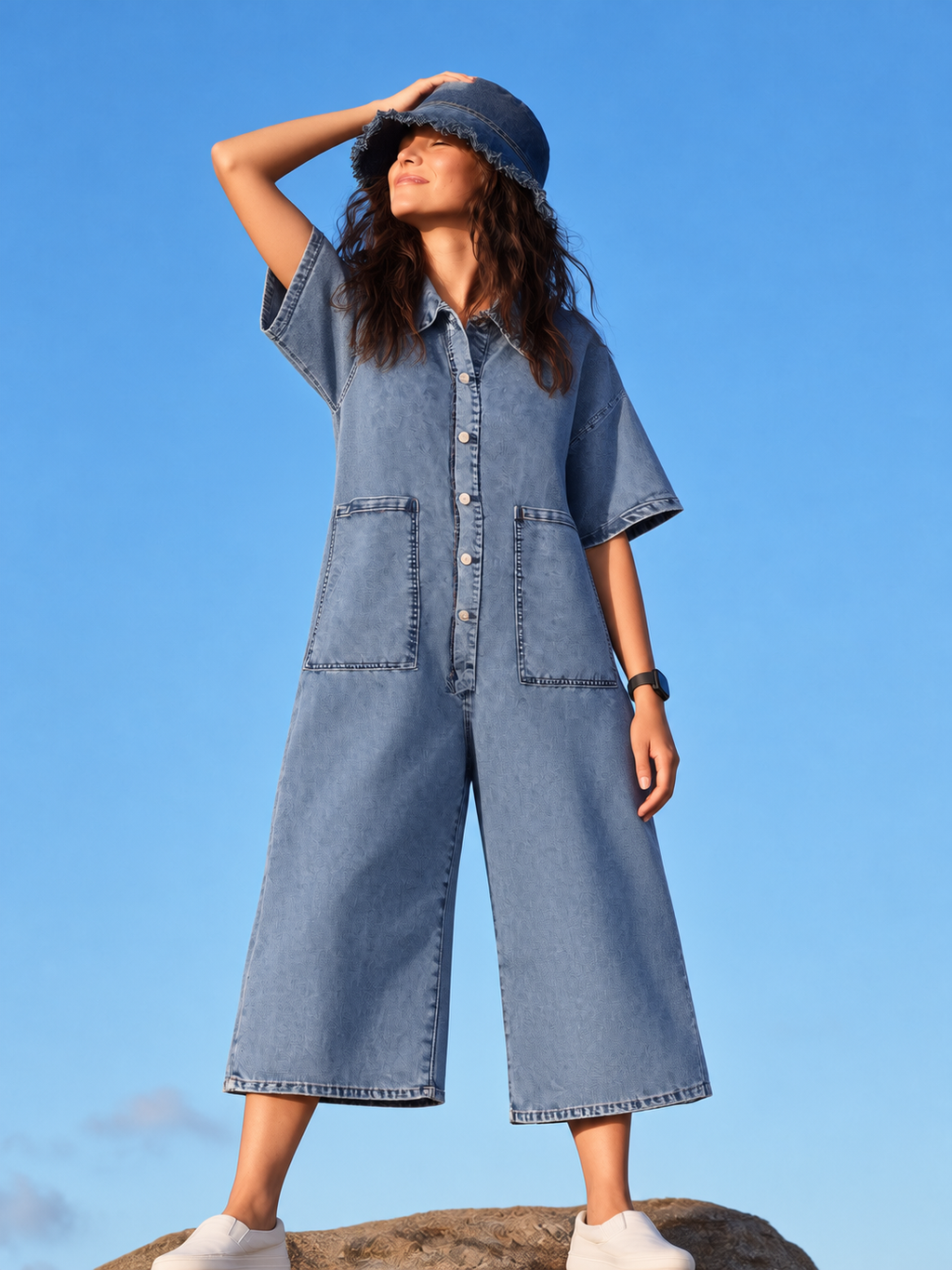 Relaxed Wide-Leg Denim Jumpsuit