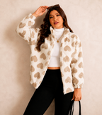Cozy Heart Patterned Fleece Zip-Up Jacket