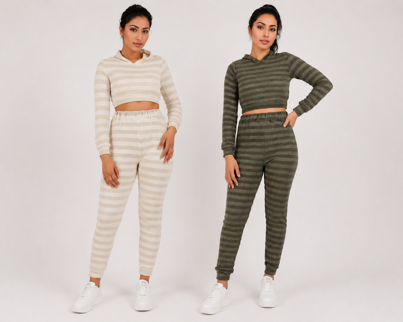 Glitter Hoodie Crop Top Two Piece Pants Set - 2pc set