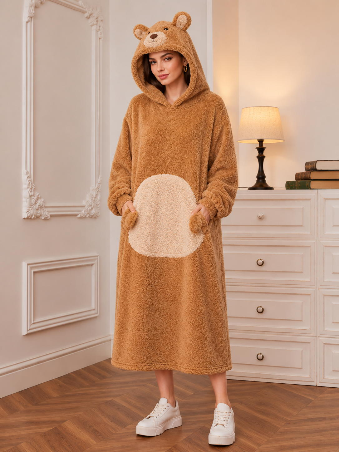 Cozy Bear Plush Hoodie Blanket Dress