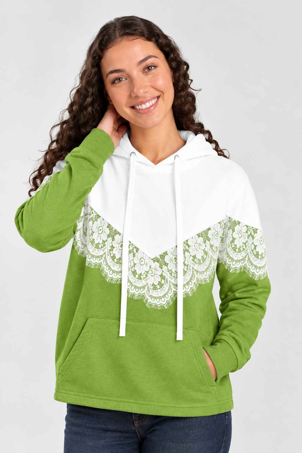 Lace Panel Pullover Hoodie