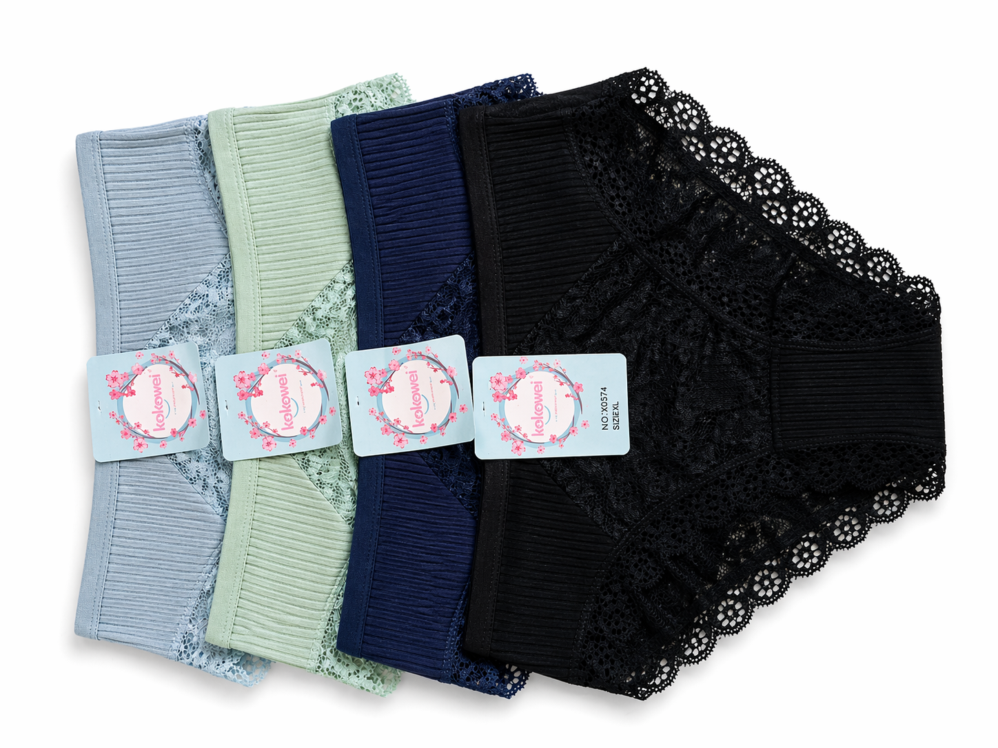 Ribbed Lace Brief Panty 2Pc