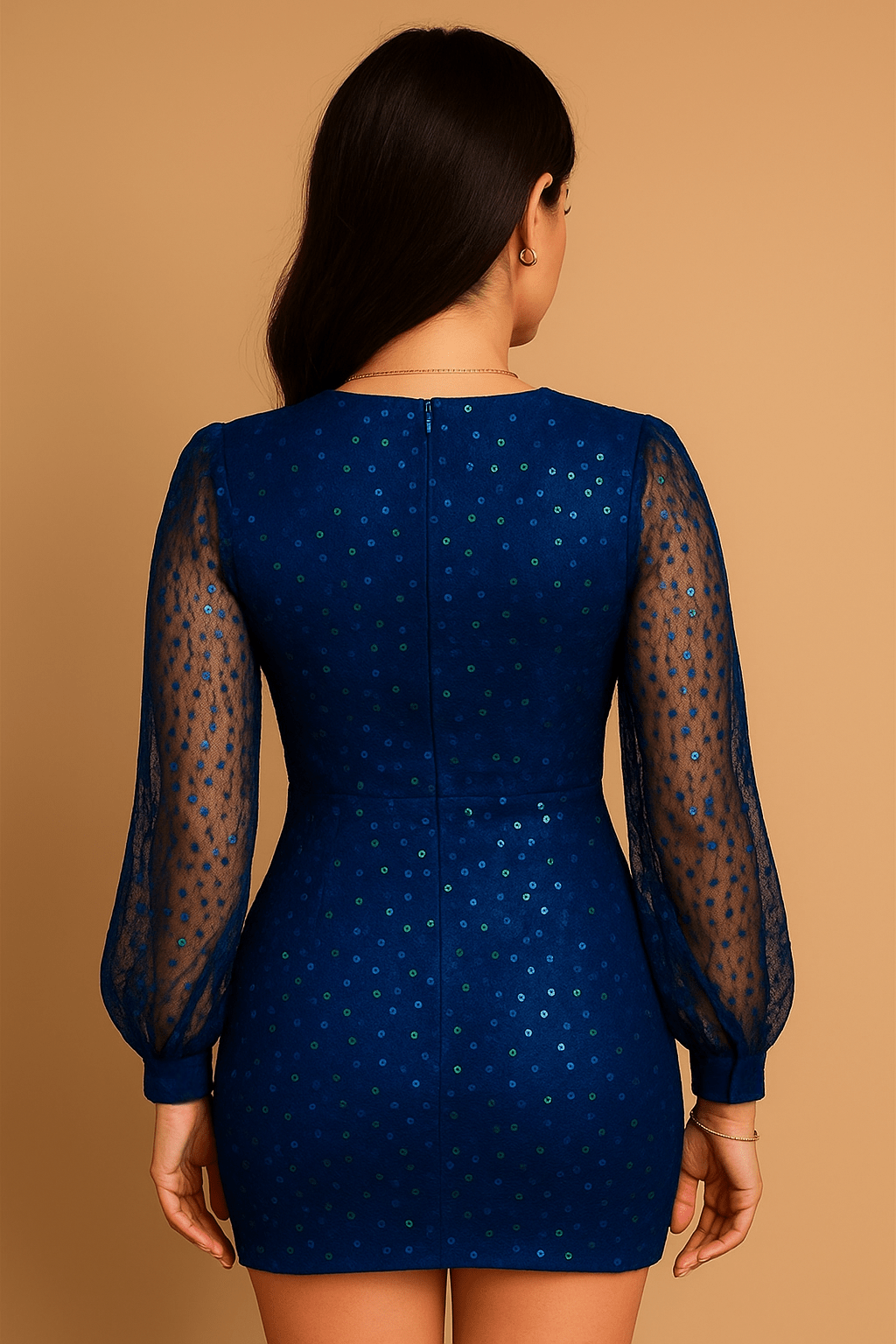 Midnight Sparkle Mesh Sleeve Mini Dress