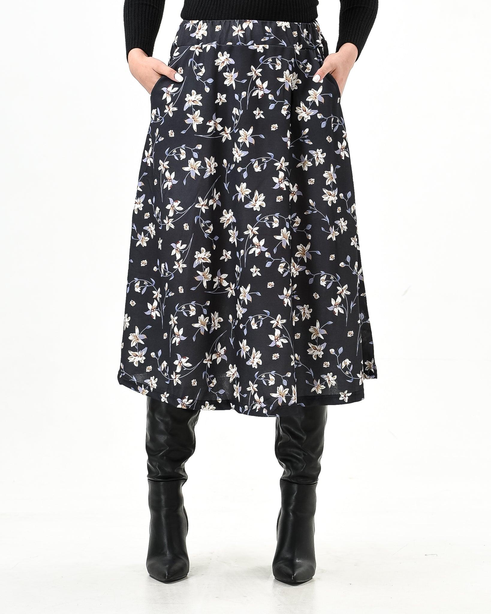 Floral midi skirt elastic waist - XD21