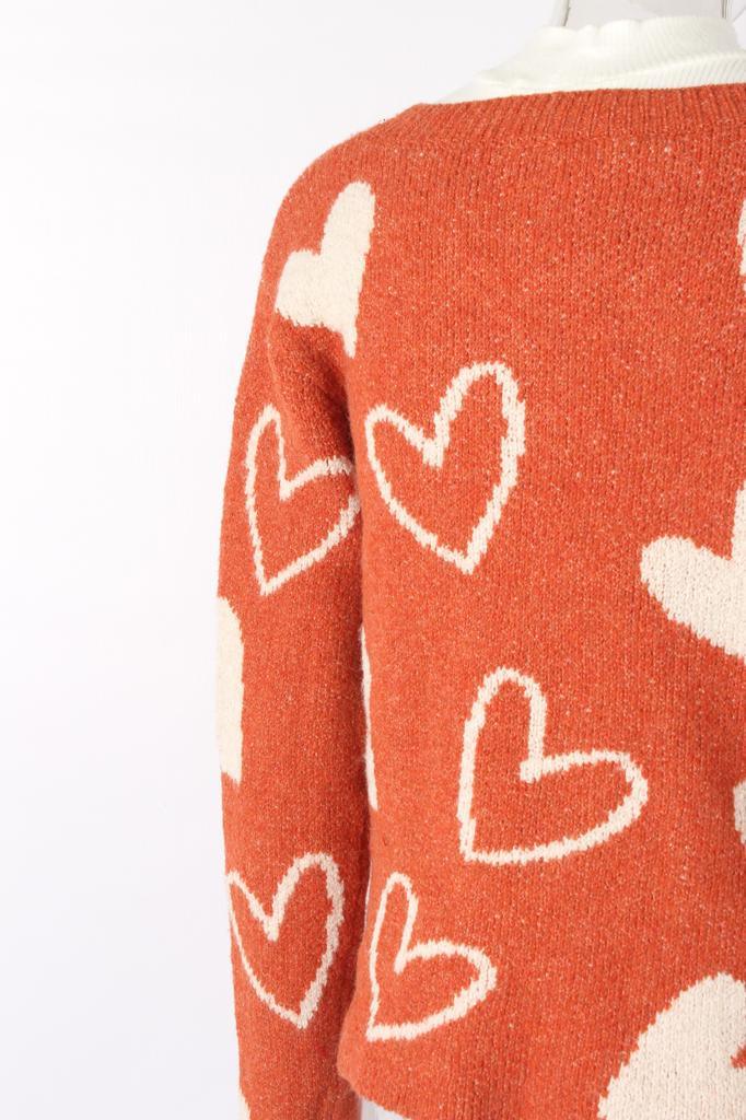 Heart Shape V Neck Knitted Sweater - XD21