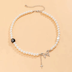 Simple Cross 8 Ball Dice Pearl Collar Necklace