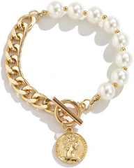 Coin Faux Pearl Bracelet Chain