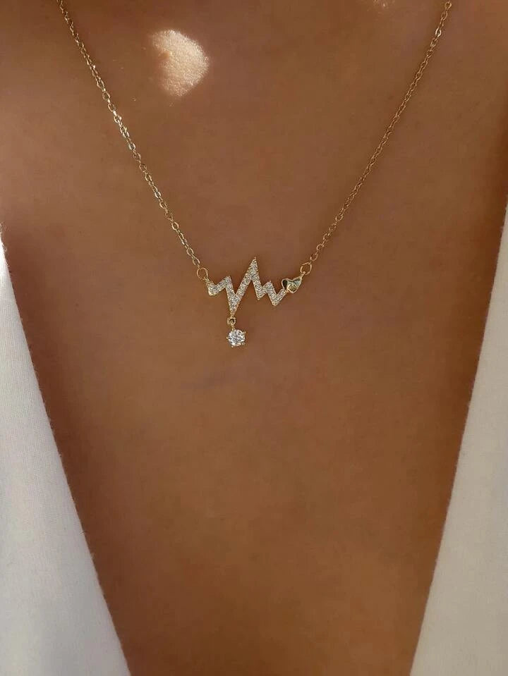 Heartbeat Rhinestone Charm Necklace