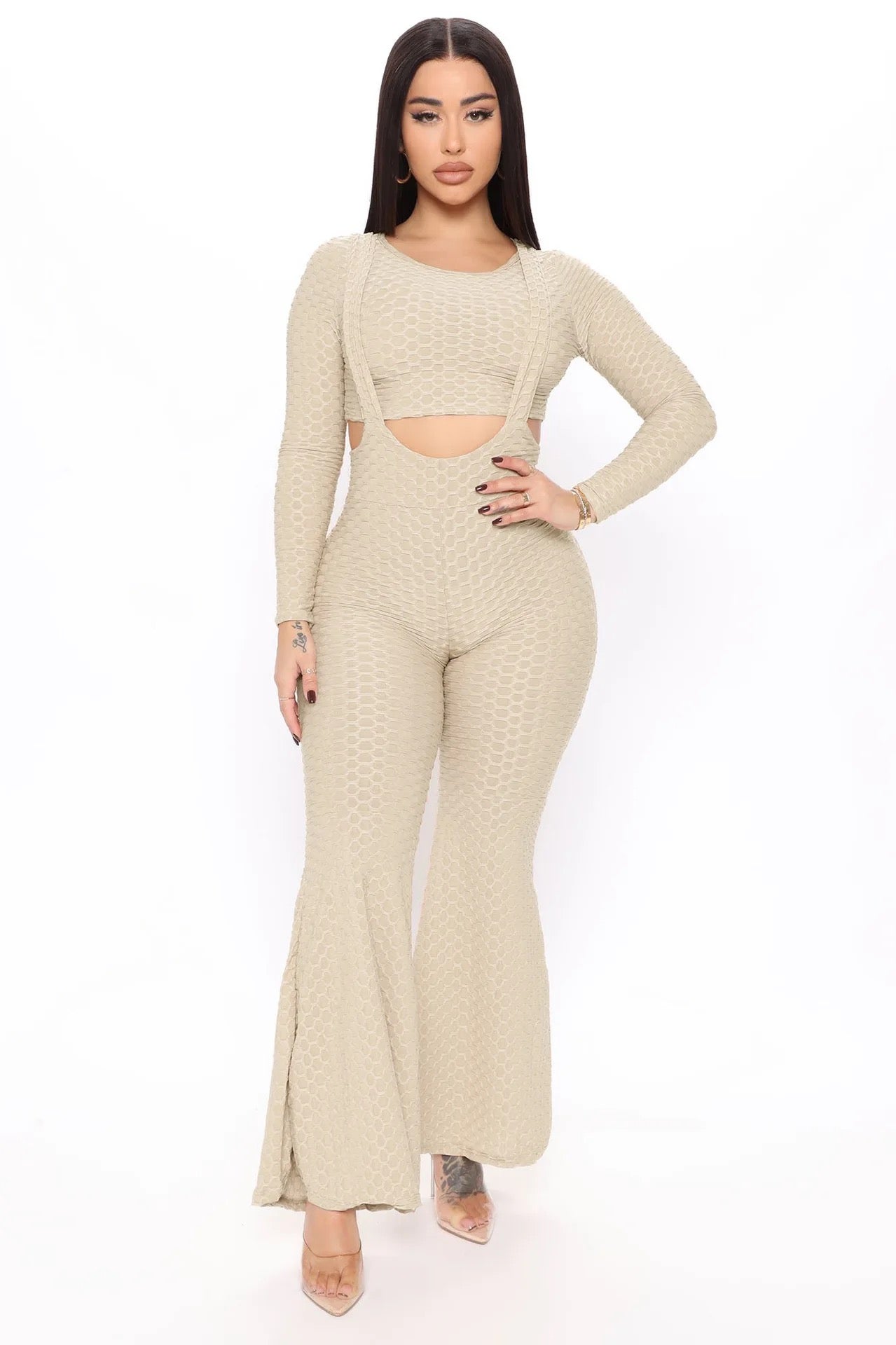 jacquard suspender flared pants set no XD21