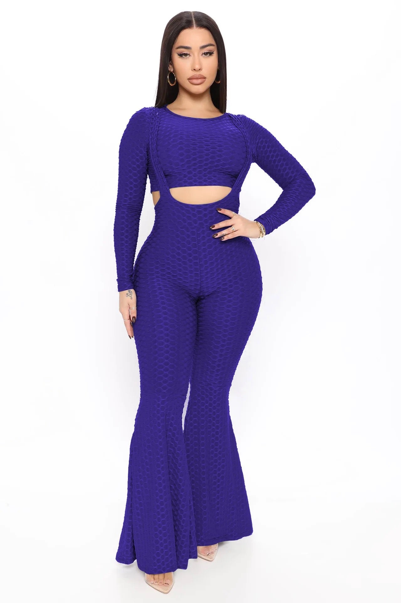 jacquard suspender flared pants set no XD21