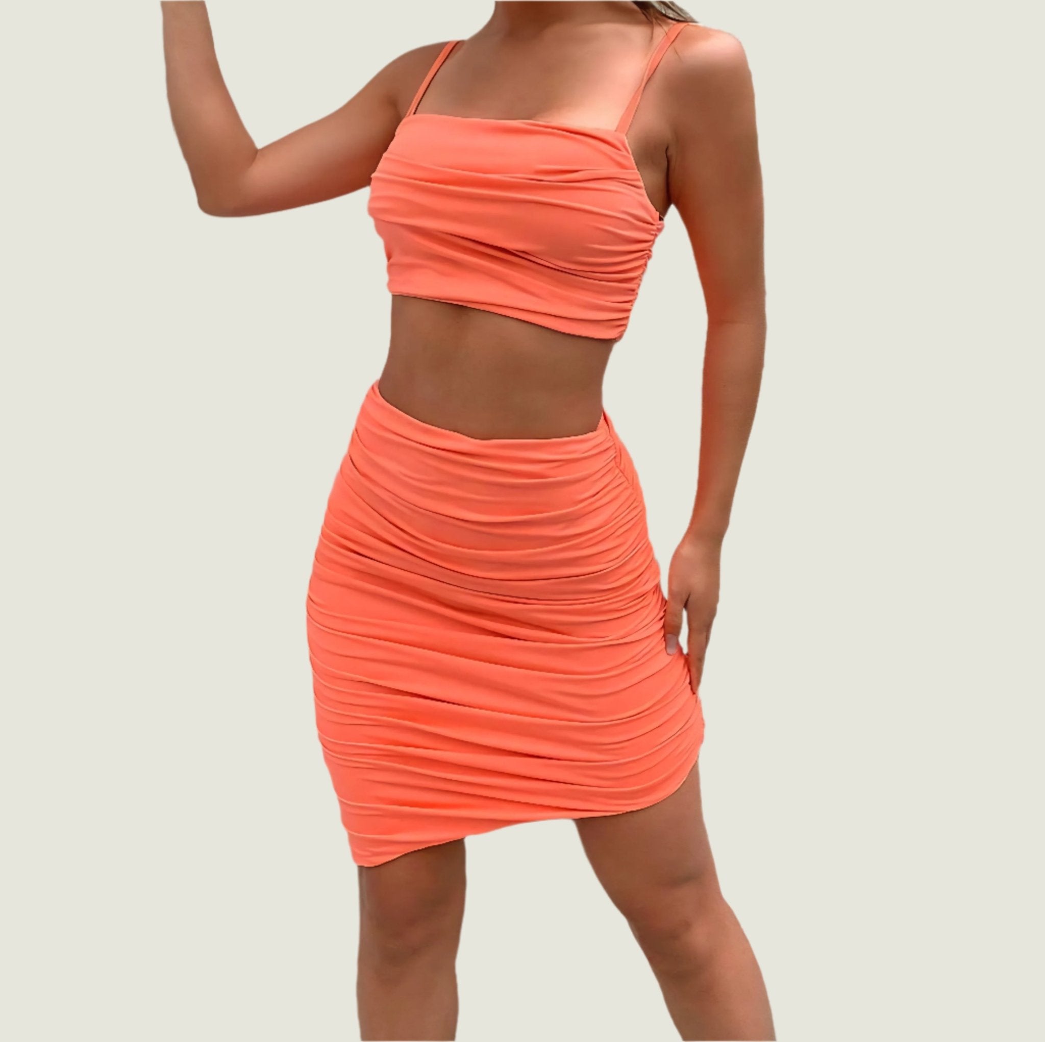 Summer Ruched Asymmetrical Skirt 2pc Set