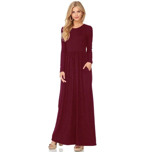 Long Sleeve Pocket Floor Length Summer Dress – XD21