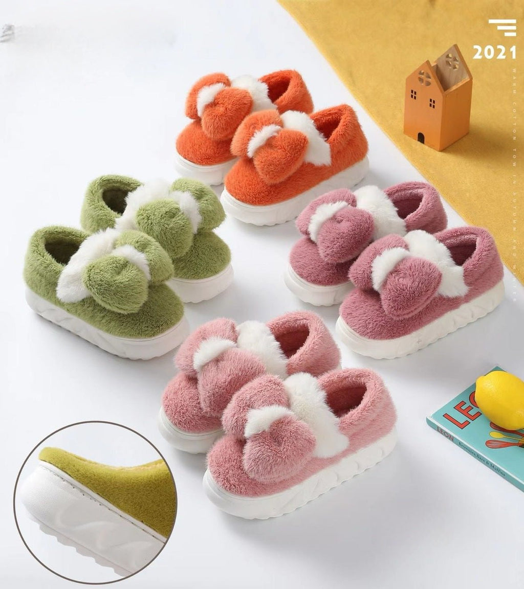 Plush Bow Platform Slippers 