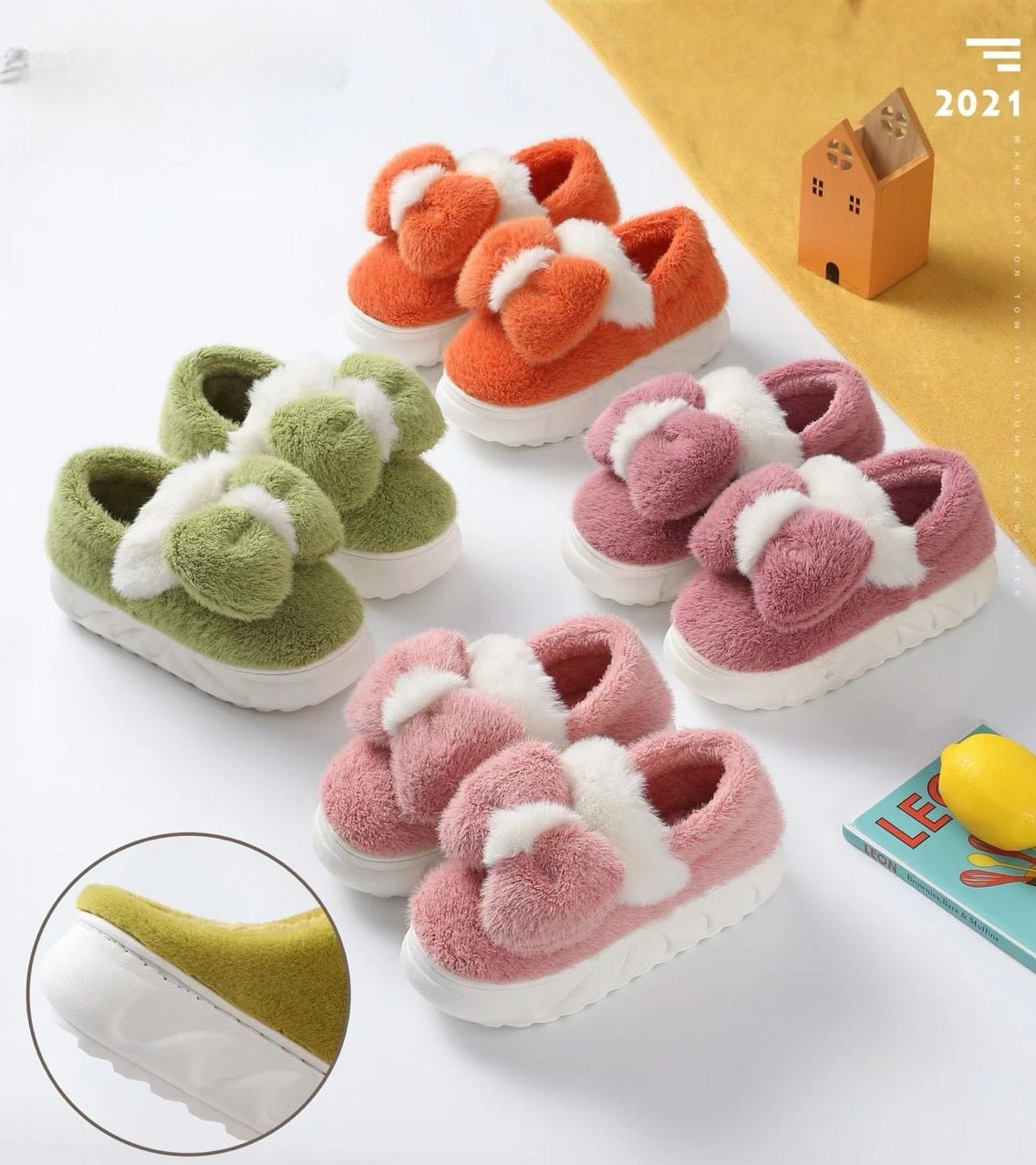 Plush Bow Platform Slippers 
