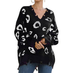 Leopard Print V-Neck Long Sleeve Loose Casual Pullover Jersey