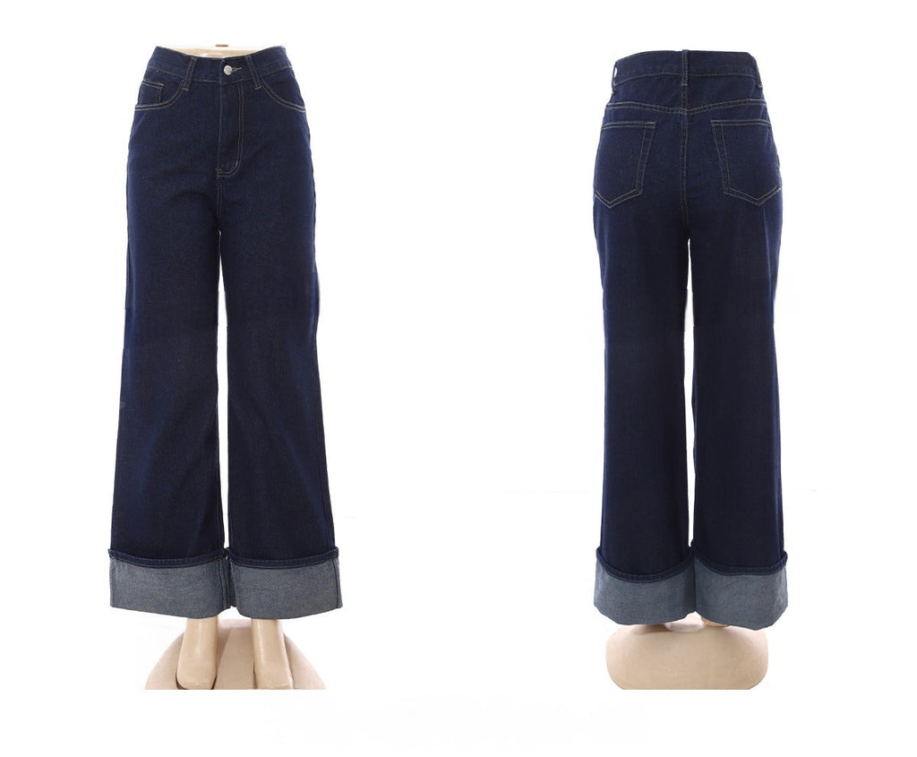 High-Waist Wide Leg Turn-Up Hem Jeans - FA-4394