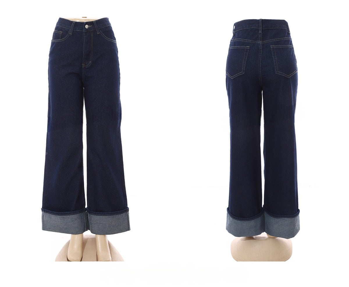 High-Waist Wide Leg Turn-Up Hem Jeans - FA-4394