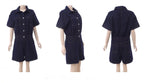 Dark Denim Button-Up Romper – Short Sleeve Utility Style