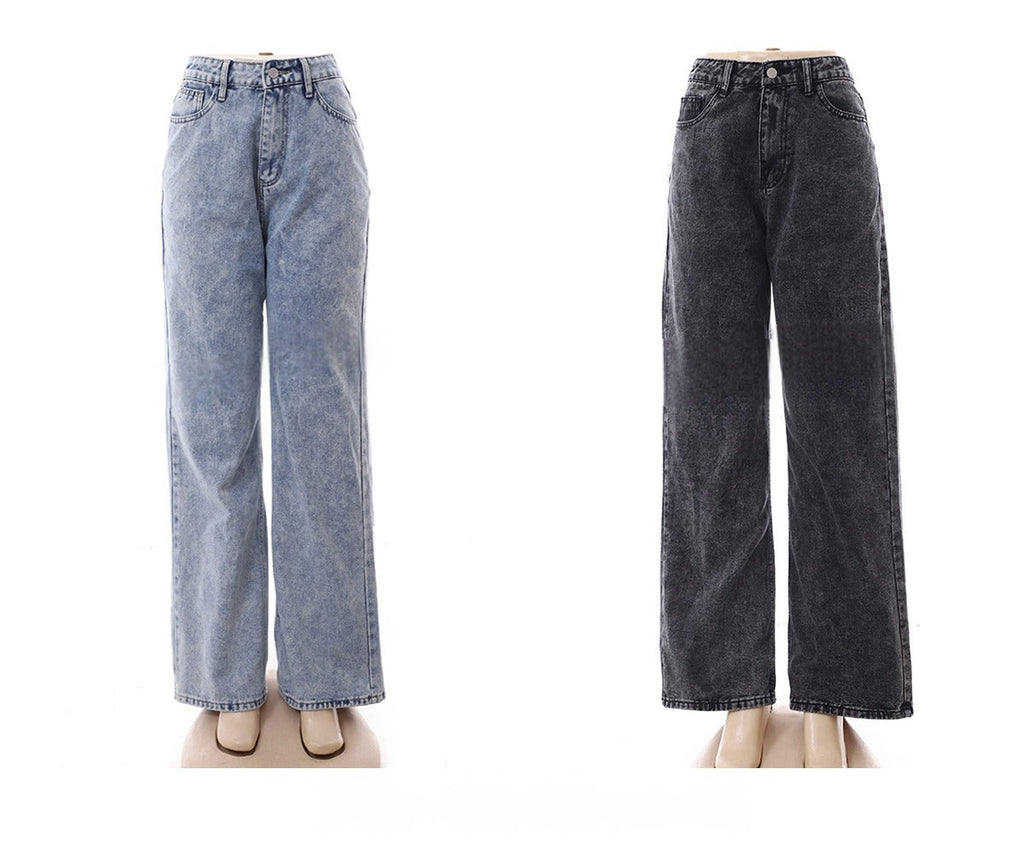 High-Waist Straight-Leg Washed Jeans-  FA-4440