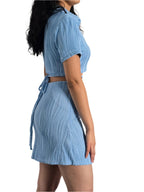 Solid Elegant Shirred Two-Piece Set – Chic Button Lapel Top & High Waist Skirt