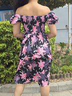 Floral Puff-Sleeve A-Line Midi Dress