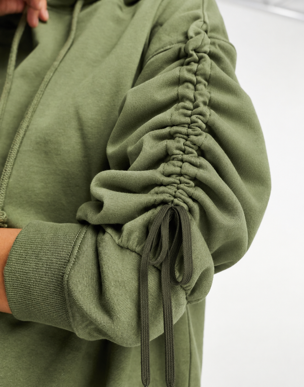 City Rush Ruched-Sleeve Hoodie Dress