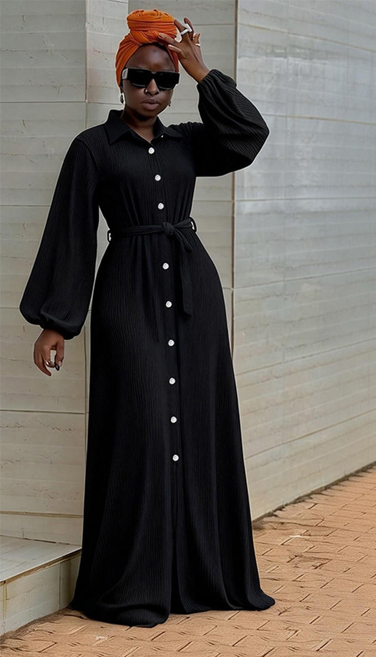 Elegant Belted Button Maxi Dress for Women