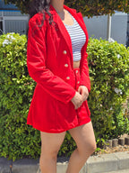 Crimson Red Double Breasted Suit Skirt Set