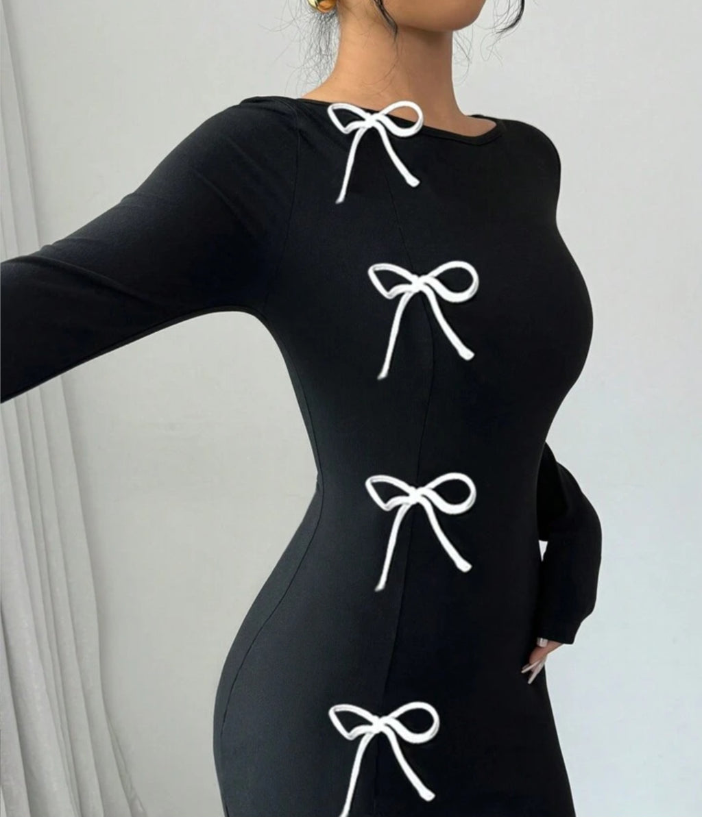 Asymmetric Bow Detail Bodycon Midi Dress