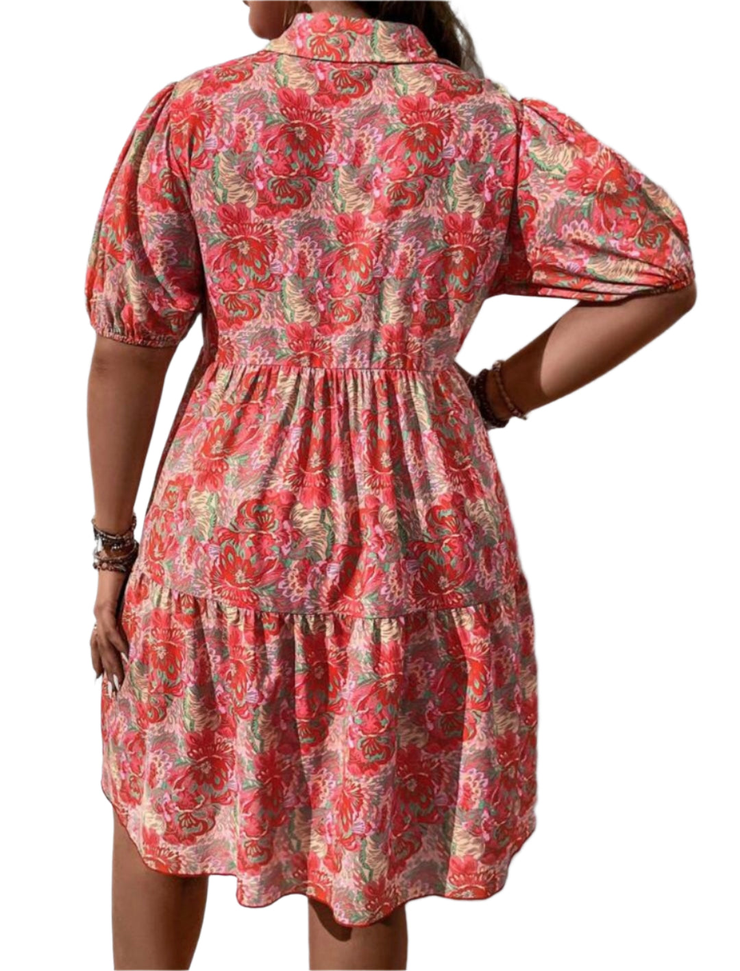 Floral Puff Short Sleeve Button-Down Midi Dress | Feminine & Timeless